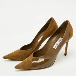 Jimmy Choo Caper Green Patent Leather and Suede Cass Pointed Toe Pumps Size 41.5