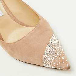Pre Owned Jimmy Choo Beige Suede Crystal Embellished Love 85 Pumps Size 41.5