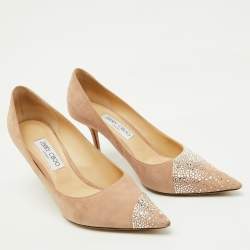 Pre Owned Jimmy Choo Beige Suede Crystal Embellished Love 85 Pumps Size 41.5