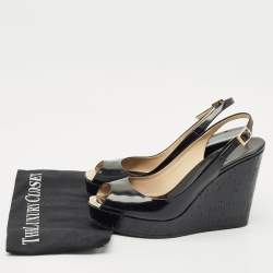 Jimmy Choo Black Patent Platform Wedge Slingback Sandals Size 41