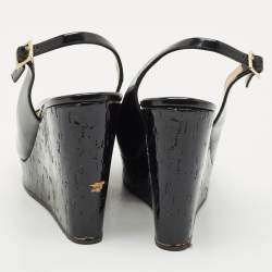 Jimmy Choo Black Patent Platform Wedge Slingback Sandals Size 41