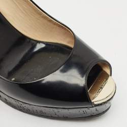 Jimmy Choo Black Patent Platform Wedge Slingback Sandals Size 41