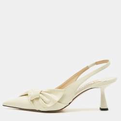 Jimmy Choo Cream knotted Patent Elinor 65 Slingback Pumps Size 40