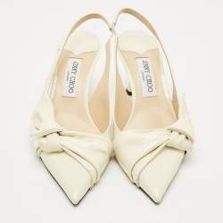 Jimmy Choo Cream knotted Patent Elinor 65 Slingback Pumps Size 40