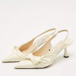Jimmy Choo Cream knotted Patent Elinor 65 Slingback Pumps Size 40
