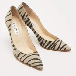 Jimmy Choo Black/Beige Zebra Print Fabric Colorado Pumps Size 39