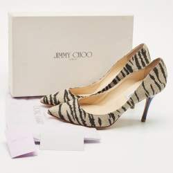 Jimmy Choo Black/Beige Zebra Print Fabric Colorado Pumps Size 39