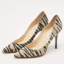 Jimmy Choo Black/Beige Zebra Print Fabric Colorado Pumps Size 39