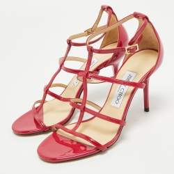 Pre Owned Jimmy Choo Neon Pink Patent Leather Thistle Open Toe Sandals Size 36