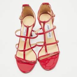 Pre Owned Jimmy Choo Neon Pink Patent Leather Thistle Open Toe Sandals Size 36