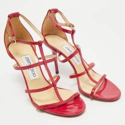 Pre Owned Jimmy Choo Neon Pink Patent Leather Thistle Open Toe Sandals Size 36
