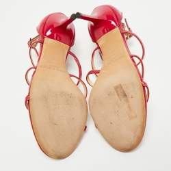 Pre Owned Jimmy Choo Neon Pink Patent Leather Thistle Open Toe Sandals Size 36