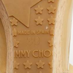 Pre Owned Jimmy Choo Beige Patent Leather Cork Platform Wedge Slingback Pumps Size 39