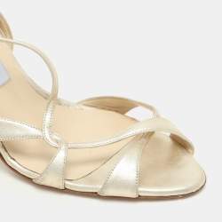 Pre Owned Jimmy Choo Gold Leather Criss Cross Strappy Sandals 39