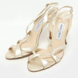 Pre Owned Jimmy Choo Gold Leather Criss Cross Strappy Sandals 39