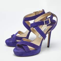 Pre Owned Jimmy Choo Purple Suede Maitai Platform Sandals Size 38.5