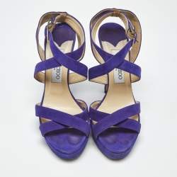 Pre Owned Jimmy Choo Purple Suede Maitai Platform Sandals Size 38.5