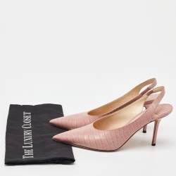 Pre Owned Jimmy Choo Light Pink Croc Embossed Leather Pointed Toe Slingback Pumps Size 39.5