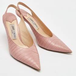 Pre Owned Jimmy Choo Light Pink Croc Embossed Leather Pointed Toe Slingback Pumps Size 39.5