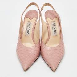 Pre Owned Jimmy Choo Light Pink Croc Embossed Leather Pointed Toe Slingback Pumps Size 39.5