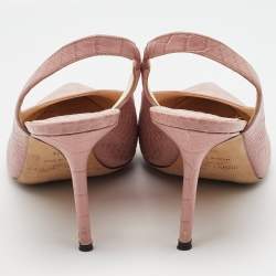 Pre Owned Jimmy Choo Light Pink Croc Embossed Leather Pointed Toe Slingback Pumps Size 39.5