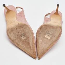 Pre Owned Jimmy Choo Light Pink Croc Embossed Leather Pointed Toe Slingback Pumps Size 39.5