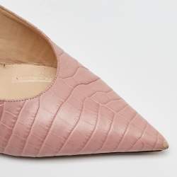 Pre Owned Jimmy Choo Light Pink Croc Embossed Leather Pointed Toe Slingback Pumps Size 39.5