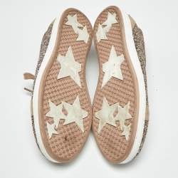 Pre Owned Jimmy Choo Metallic Beige Glitter and Suede Low Top Sneakers Size 39.5