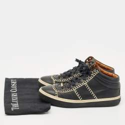 Pre Owned Jimmy Choo Black Leather Bells Mid Top Sneakers Size 38