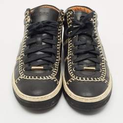 Pre Owned Jimmy Choo Black Leather Bells Mid Top Sneakers Size 38