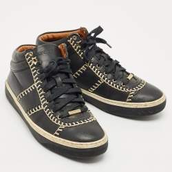 Pre Owned Jimmy Choo Black Leather Bells Mid Top Sneakers Size 38