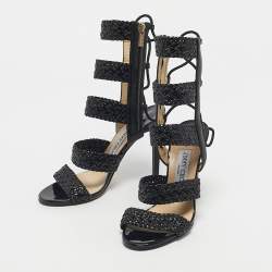 Pre Owned Jimmy Choo Black Patent and Leather Lima Gladiator Sandals Size 37