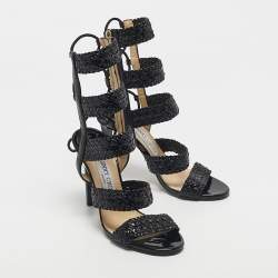 Pre Owned Jimmy Choo Black Patent and Leather Lima Gladiator Sandals Size 37