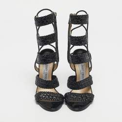 Pre Owned Jimmy Choo Black Patent and Leather Lima Gladiator Sandals Size 37