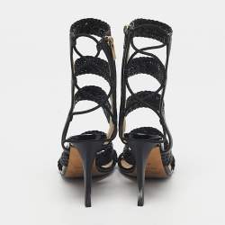 Pre Owned Jimmy Choo Black Patent and Leather Lima Gladiator Sandals Size 37