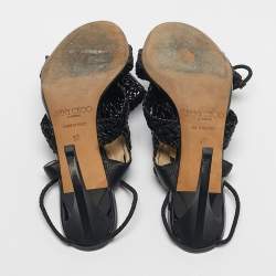 Pre Owned Jimmy Choo Black Patent and Leather Lima Gladiator Sandals Size 37