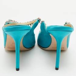 Pre Owned Jimmy Choo Tiffany Blue Satin Bing Mules Size 38.5
