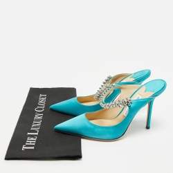 Pre Owned Jimmy Choo Tiffany Blue Satin Bing Mules Size 38.5