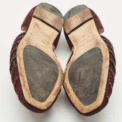 Pre Owned Jimmy Choo Burgundy Suede and Mesh Crystal Embellished Globe Flats Size 40