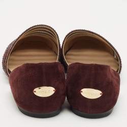 Pre Owned Jimmy Choo Burgundy Suede and Mesh Crystal Embellished Globe Flats Size 40