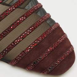 Pre Owned Jimmy Choo Burgundy Suede and Mesh Crystal Embellished Globe Flats Size 40