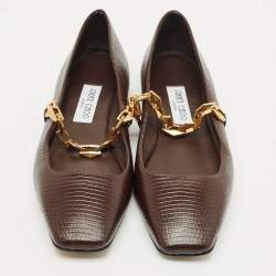 Pre Owned Jimmy Choo Burgundy Lizard Embossed Leather Tilda Ballet Flats Size 40