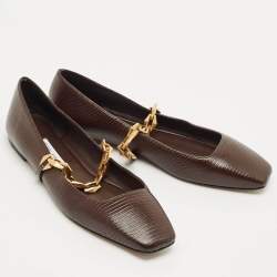 Pre Owned Jimmy Choo Burgundy Lizard Embossed Leather Tilda Ballet Flats Size 40