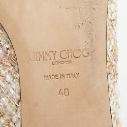 Pre Owned Jimmy Choo Beige Tweed and Patent Leather Bow Elme Ballet Flats Size 40