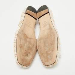 Pre Owned Jimmy Choo Beige Tweed and Patent Leather Bow Elme Ballet Flats Size 40