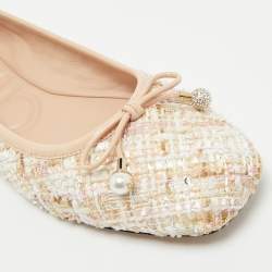 Pre Owned Jimmy Choo Beige Tweed and Patent Leather Bow Elme Ballet Flats Size 40