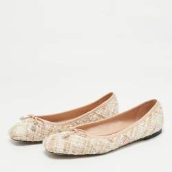 Pre Owned Jimmy Choo Beige Tweed and Patent Leather Bow Elme Ballet Flats Size 40