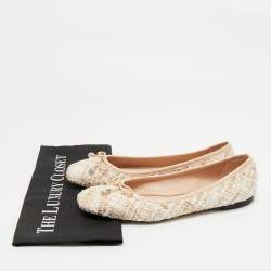 Pre Owned Jimmy Choo Beige Tweed and Patent Leather Bow Elme Ballet Flats Size 40