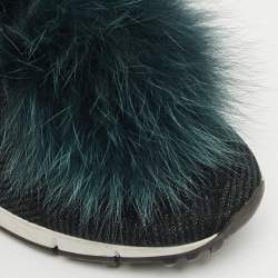 Pre Owned Jimmy Choo Green Knit Fabric and Mink Fur Norway Slip On Sneakers Size 37.5