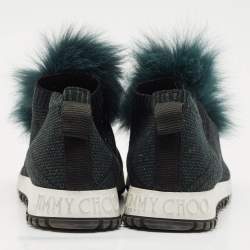Pre Owned Jimmy Choo Green Knit Fabric and Mink Fur Norway Slip On Sneakers Size 37.5
